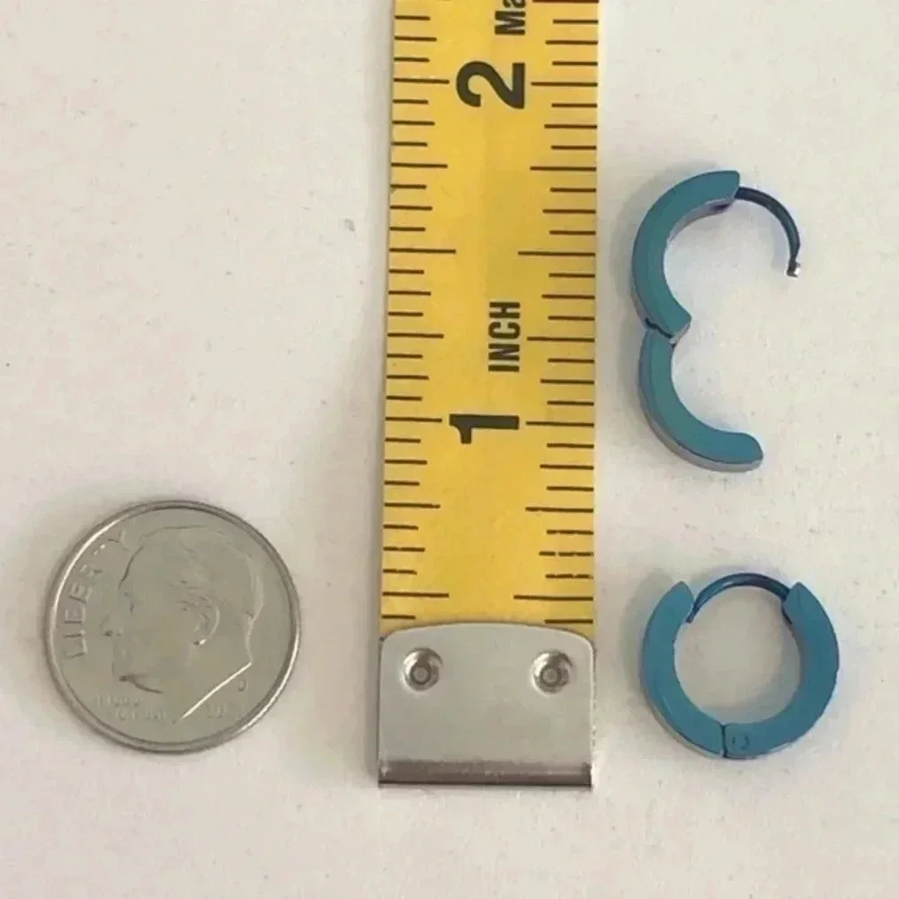 Blue 3.8mm Stainless Steel Stud Hoop Earrings NWT